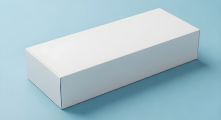 White rectangular cardboard box on light blue background