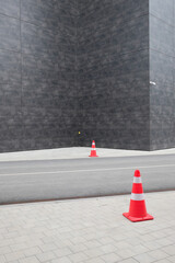 Safety cones near a building