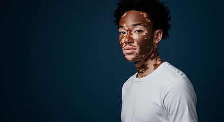 Fototapeta premium Portrait of a Black man with vitiligo, showcasing his unique skin and confident expression.