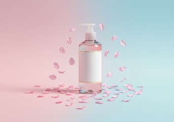 Minimal Cosmetic Bottle, Flying Pink Petals, Pastel Gradient