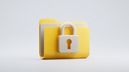 3D rendered yellow folder with a white lock