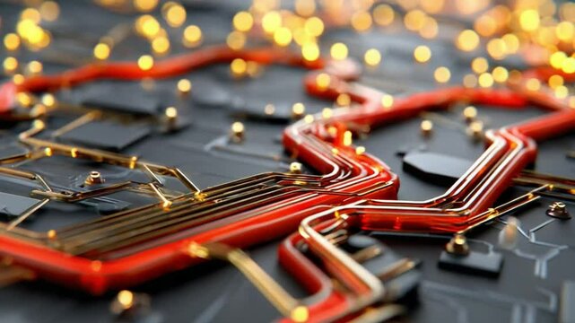 Cybernetic Symphony: a vivid depiction of cutting-edge technology, showcasing a intricate network of circuit pathways and integrated electronic components.