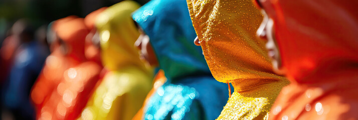 Water Droplets on Colorful Raincoats