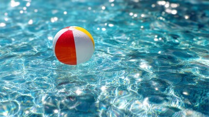 Beach ball floating in turquoise pool