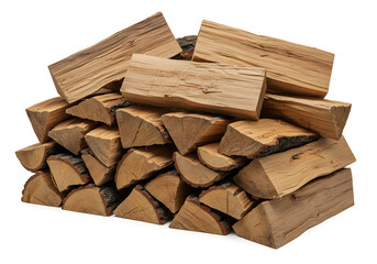Stacked Firewood Close-up of freshly cut firewood logs ready for burning, isolated on white, wood texture.