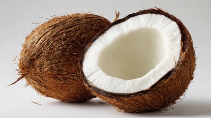 Coconut half showing white flesh. Summer concept