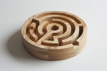 Navigating complexity circular wooden maze puzzle illustrates strategic problem-solving and path to business solutions