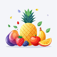 Fresh fruits and berries with tropical vegetables on a plate illustration