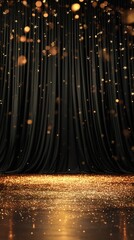 Glittering Black Curtain Backdrop with Sparkling Stars and Bokeh Lights for Events