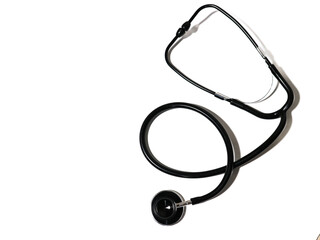 Black stethoscope on white background medical equipment healthcare concept