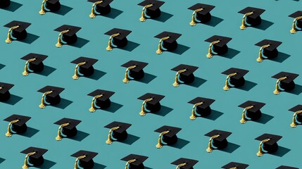 Graduation Caps Pattern on Teal Background for Education and Celebration Design