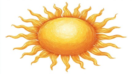 Golden sun depiction with flowing rays against a bright, neutral backdrop