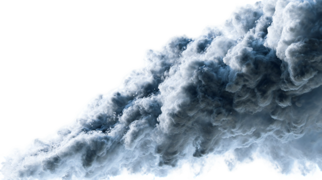 White and blue dynamic smoke effect flowing through a transparent background, suitable for overlaying and design work, silhouette - Powered by Adobe