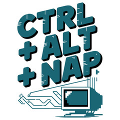 Ctrl alt nap typography computer art design vector illustration with pix elated monitor.