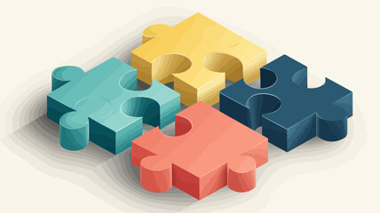 Interlocking jigsaw puzzle pieces in assorted colors come together showing connection, teamwork, and unity for collaborative projects.