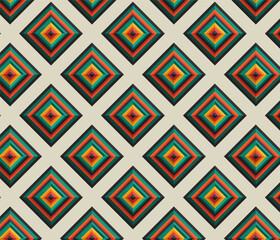 Repeating geometric diamond pattern with vibrant colors perfect for backgrounds and textiles.