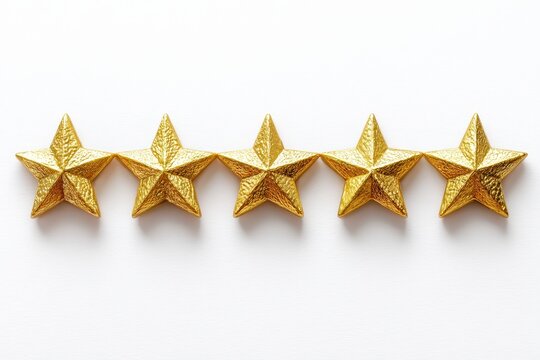 Isolated photo of a five star gold rating review on a white background with a clipping path