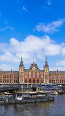Amsterdam Central Train Station, railway station servicing intercity and international destinations.