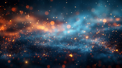 Abstract digital painting of vibrant, glowing particles and bokeh.  A swirling, ethereal design with warm and cool color blending.