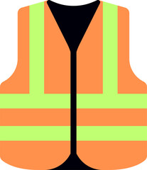 Vector illustration of a Safety Vest. Reflective orange safety vest icon. High visibility road vest symbol. Protective safety clothing with reflective stripes vector design and illustration.