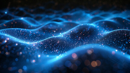 Abstract digital wave form with glowing particles.