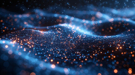 Abstract digital wave of glowing particles.