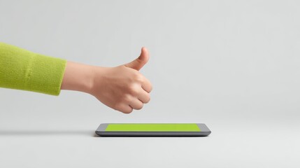 Thumbs Up Tablet: Green Screen Approval - technology business