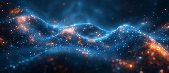 Abstract dynamic glowing particles waves.