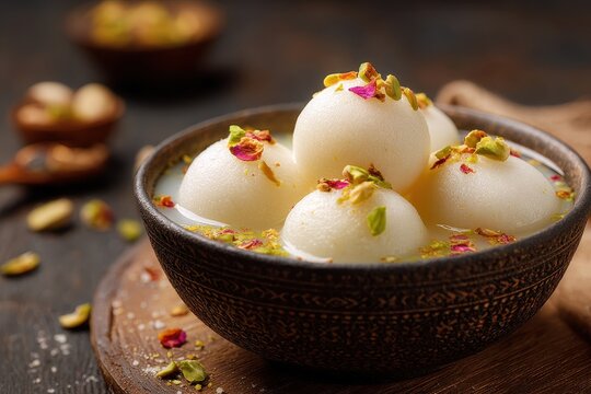 Bowl of Indian Rasgulla or dry Rosogulla dessert