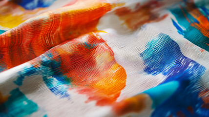 Close-up of a futuristic fabric printing process using nanotechnology-based pigments ensuring extreme durability and color stability