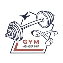 Barbell and measuring tape gym membership logo weights fitness