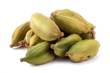 Cardamom on a white backdrop with a complete depth of field