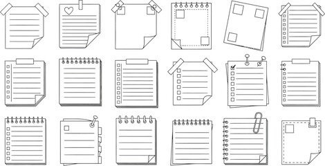 Collection of hand drawn line art style notes and checklists