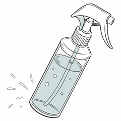 Clear spray bottle with light blue liquid and droplets vector