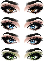 Fototapeta premium Collection of four pairs of beautifully made up eyes with different eye colors