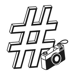 Obraz premium Hashtag symbol with vintage camera retro