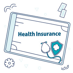 Health insurance card with stethoscope and shield medical card cross
