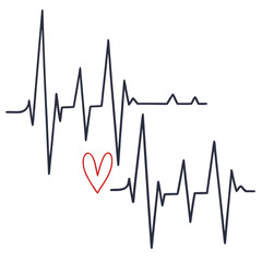 Heartbeat line graph with red heart electrocardiogram medical