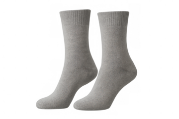 Two gray socks stand upright on a transparent background, ready for easy integration into any design project