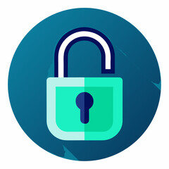 Open padlock with teal and navy blue colors unlock security