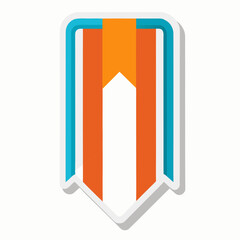 Orange and teal ribbon banner with white center award symbol