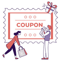People with coupon and gift on white background shopping discount