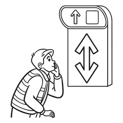 Person looking at elevator direction sign vector