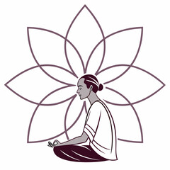 Person meditating in lotus pose with floral outline meditation yoga