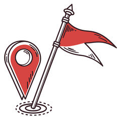 Red location pin and flag on white map marker