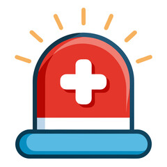 Obraz premium Red medical alert siren with white cross and blue base emergency warning