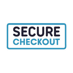 Secure checkout sign with dark blue and teal text vector