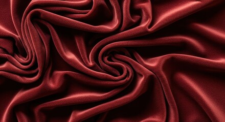 Luxurious deep red velvet fabric dramatically draped, creating swirling folds and rich textures.
