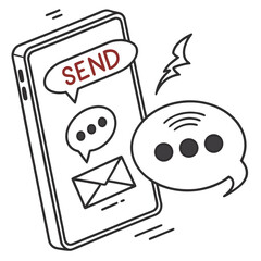 Smartphone sending message with chat bubbles and envelope communication