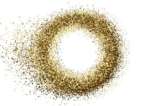A dazzling ring of golden glitter particles sparkles against a stark transparent background, perfect for adding a touch of luxury and glamour to your designs, silhouette